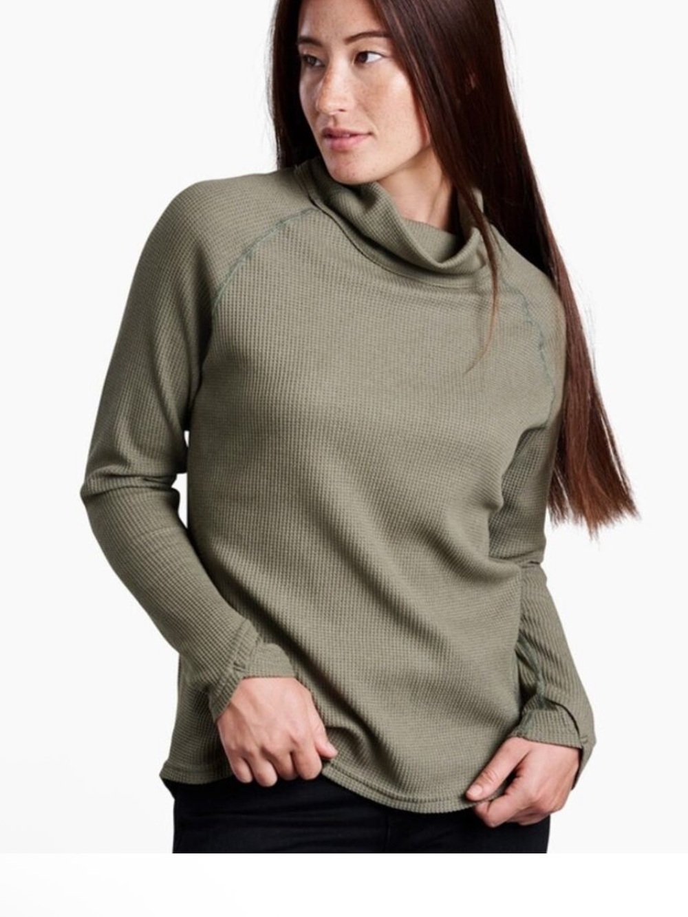 Kuhl Petra Waffle Turtleneck Pullover Top Green large